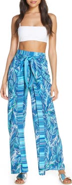 La Blanca Sketched Leaves Side Slit Cover-Up Pants