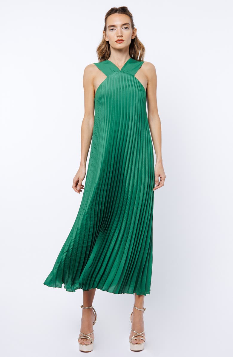 CIEBON Mellisa Pleated Satin Dress, Alternate, color, Green