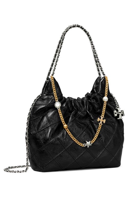 Tory Burch Mini Fleming Distressed Leather Hobo Bag In Pink