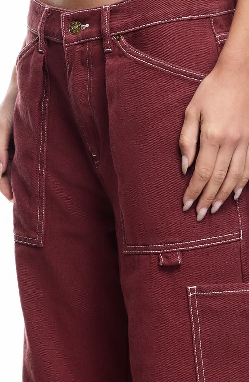 Lioness Miami Lowrise Pocket Detail Wide Leg Jeans In Red