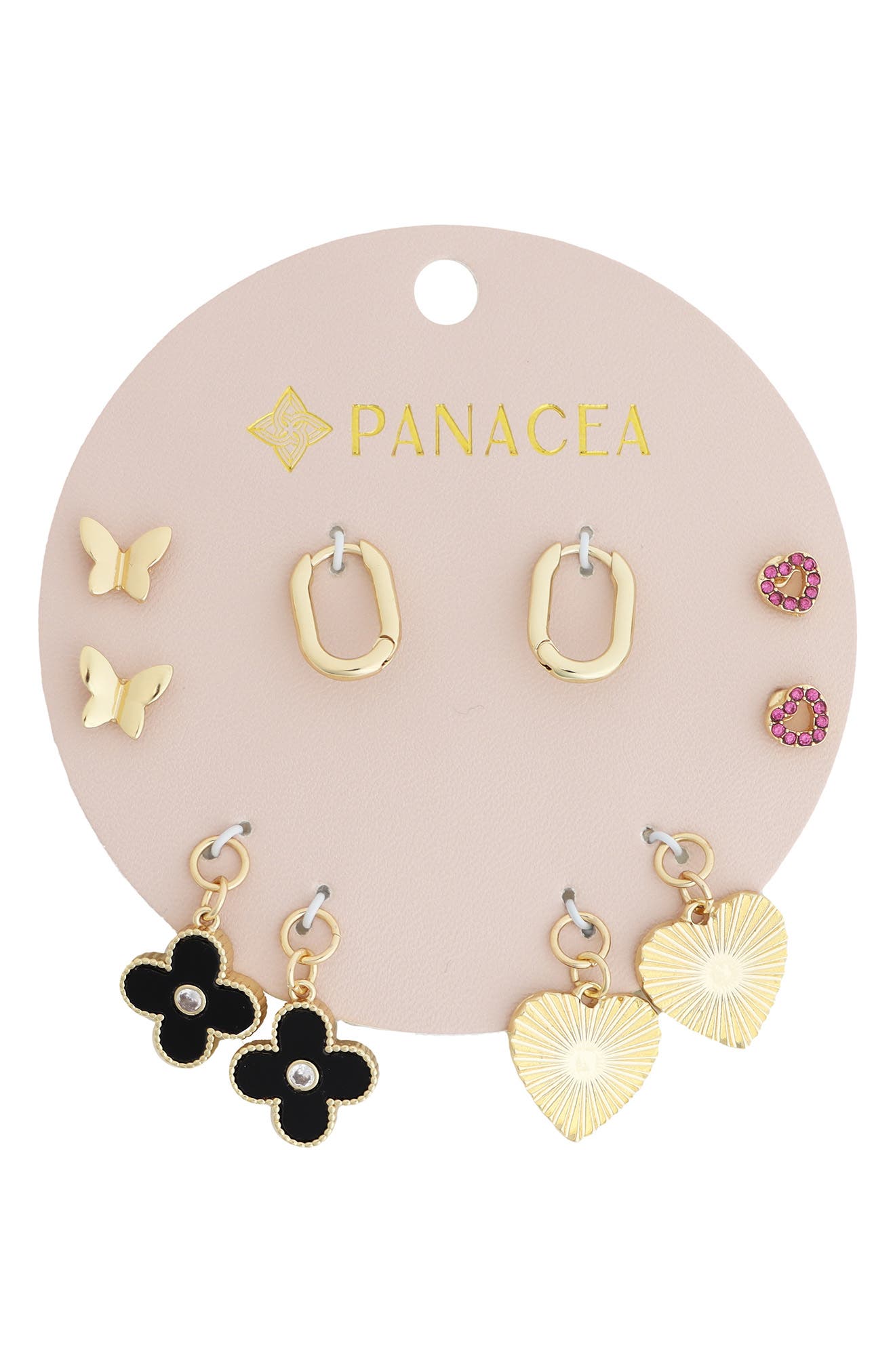 Panacea Set of 5 Stud, Charm & Huggie Hoop Earrings