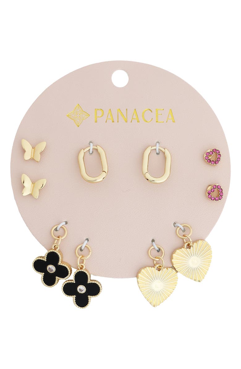 Panacea Set of 5 Stud, Charm & Huggie Hoop Earrings, Main, color, Gold/ Black