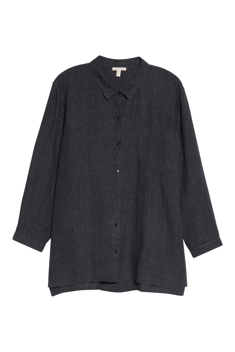 Classic Collar Organic Linen Boxy Shirt, Alternate, color, GRAPHITE