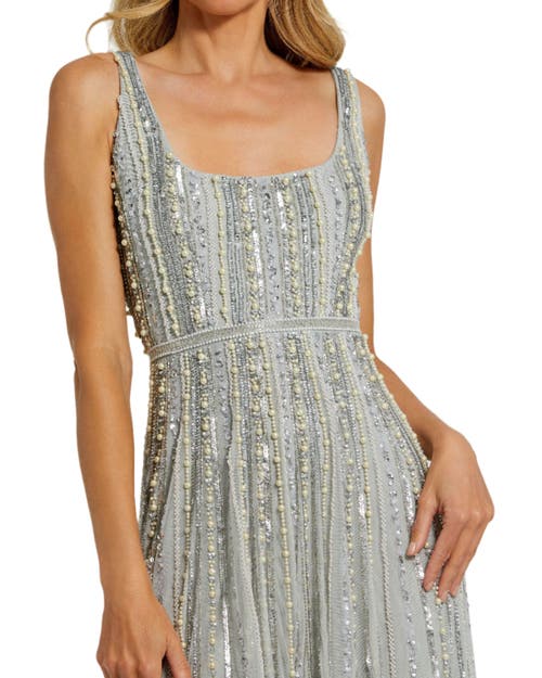 Mac Duggal Embellished A-line Gown With Striped Details Dress