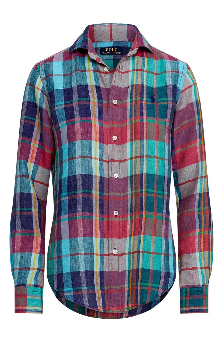 Polo Ralph Lauren Georgia Yarn Dyed Plaid Linen Shirt, Alternate, color,