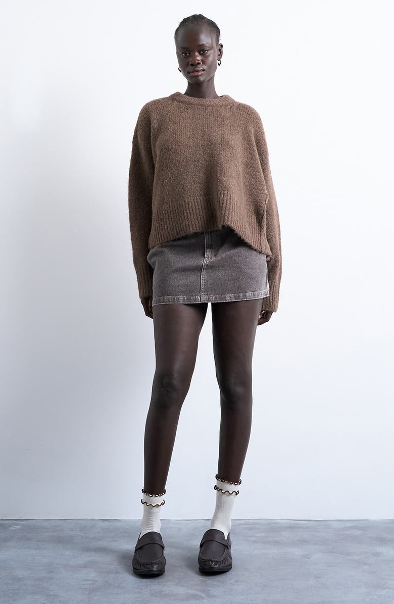 Topshop Fluffy Crewneck Sweater, Alternate, color, Brown