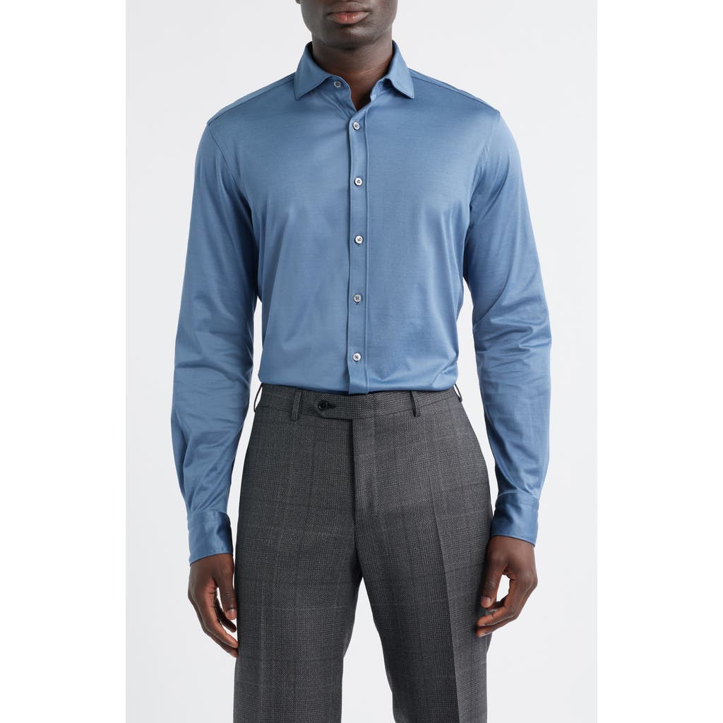 Canali Regular Fit Cotton Jersey Button-up Shirt In Blue