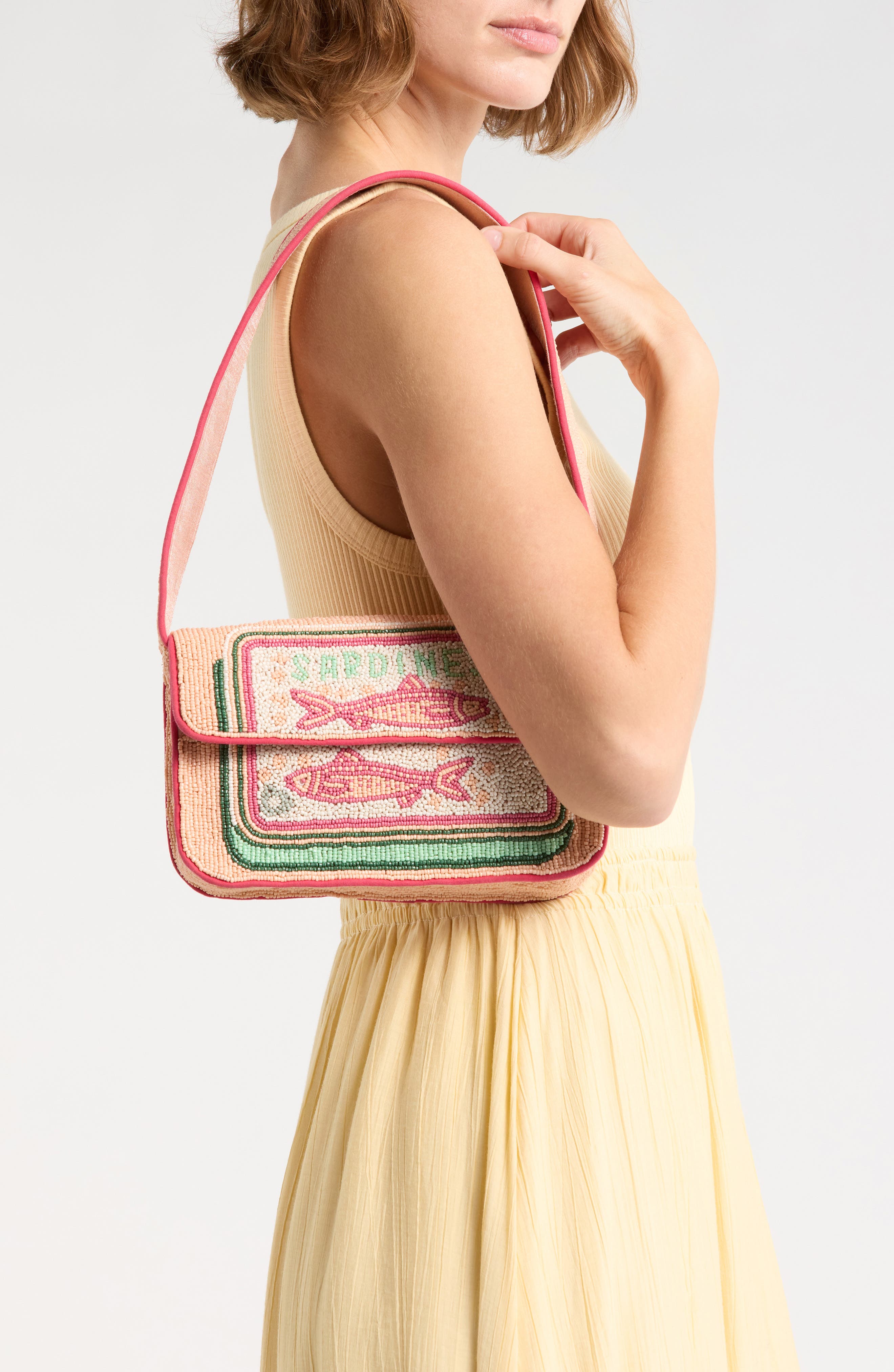 Collection XIIX Beaded Canned Sardines Shoulder Bag, Alternate, color, Coral