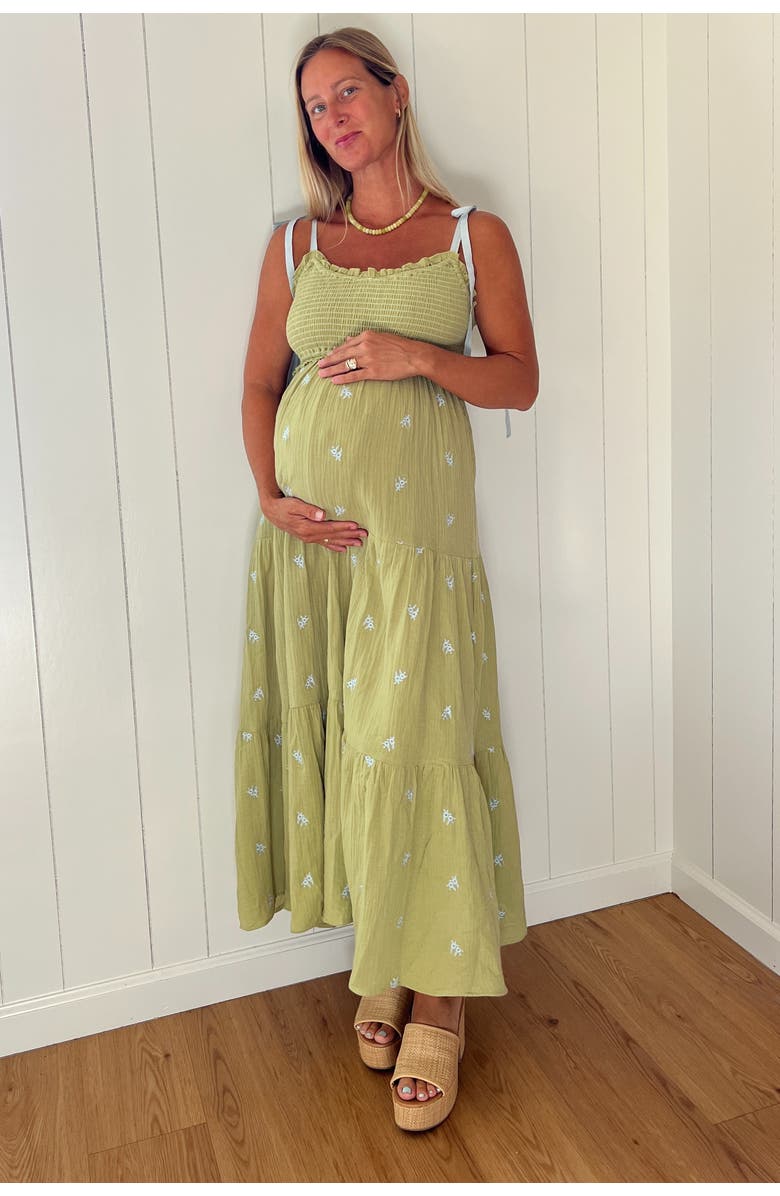 PinkBlush Embroidered Smocked Shoulder Tie Maxi Dress, Alternate, color, 