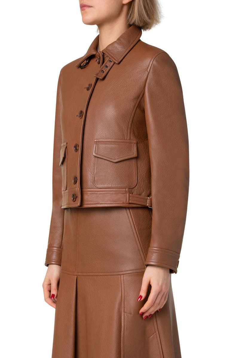 Akris Peer Crop Leather Jacket, Alternate, color,