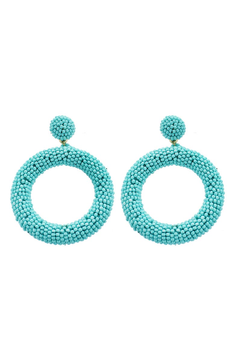 Panacea Seed Bead Hoop Earrings, Main, color, Turquoise