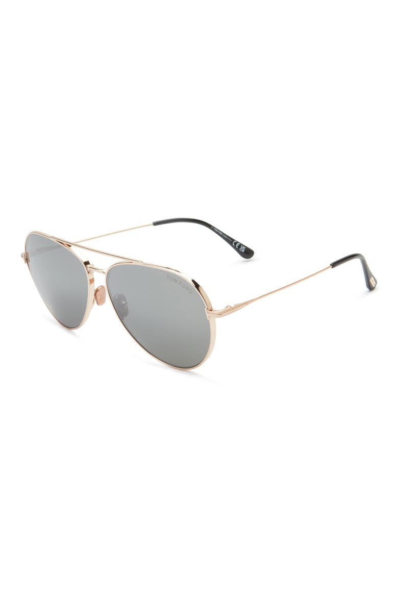 62mm Mirrored Pilot Sunglasses, Alternate, color, SHINY ROSE GOLD / SMOKE