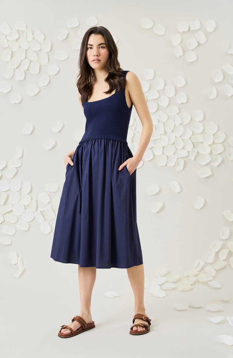 Luxely Mixed Media A-Line Dress, Alternate, color, Evening Blue