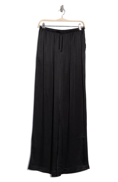 Nordstrom Tie Front Satin Wide Leg Pants In Black