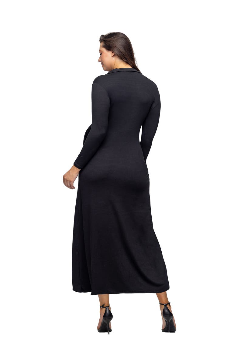 24seven Comfort Apparel Comfortable Collared Wrap Maxi Dress, Alternate, color, Black