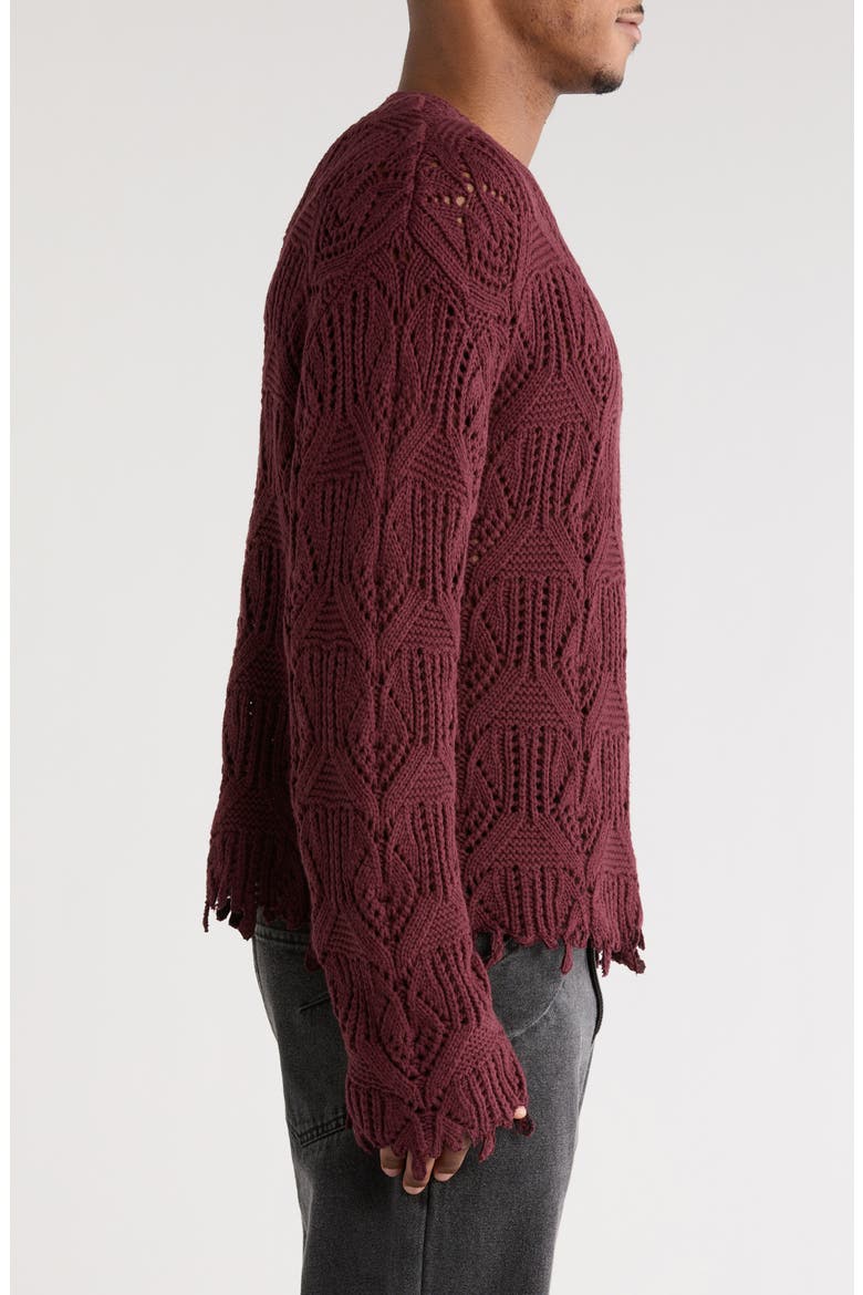 Open Stitch Cotton Crewneck Sweater, Alternate, color, BERRY