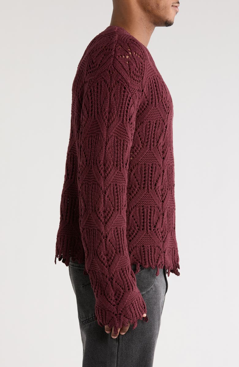 HONOR THE GIFT Open Stitch Cotton Crewneck Sweater, Alternate, color, Berry