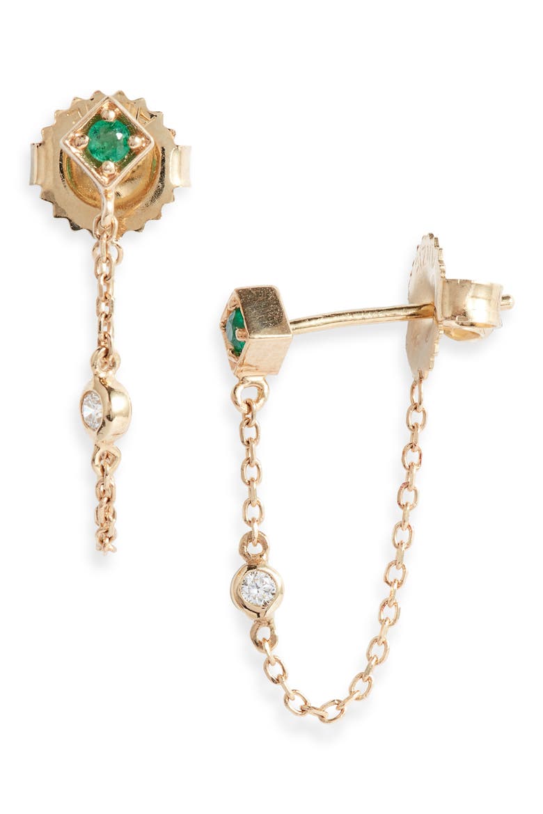 Cléo Emerald & Diamond Front/Back Earrings, Main, color, GREEN/ GOLD