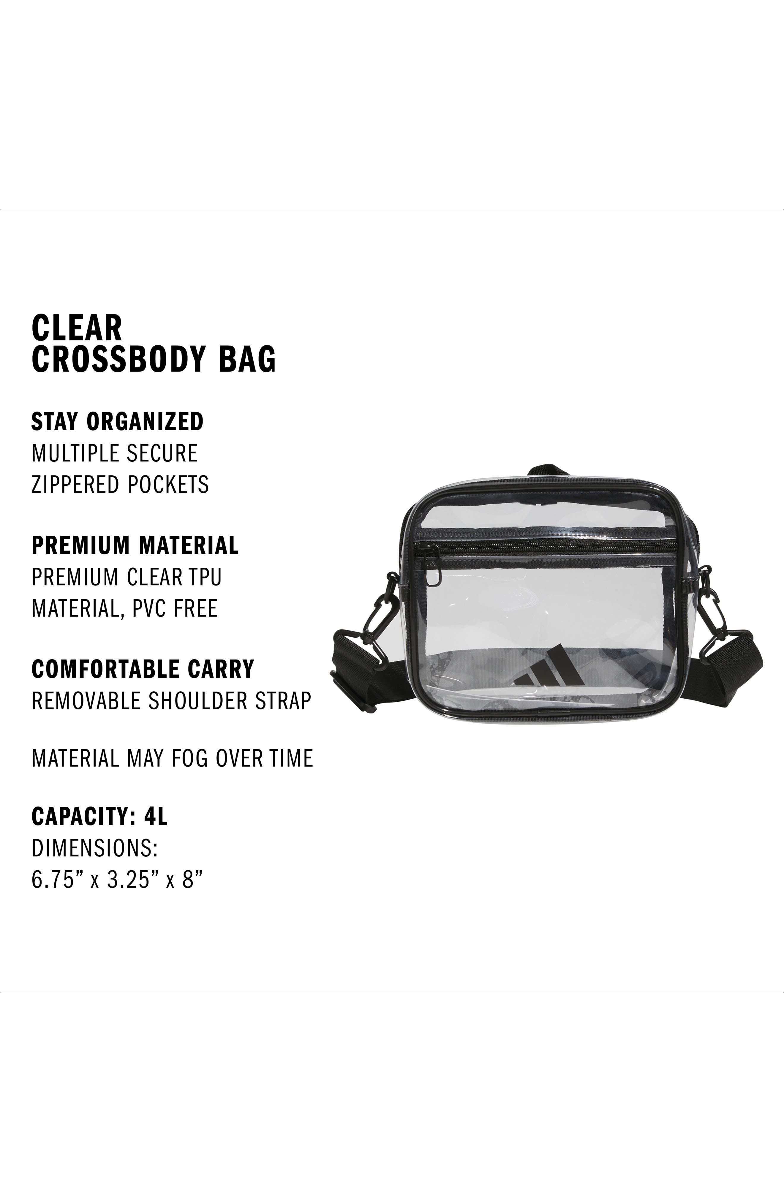 adidas Clear Crossbody Bag, Alternate, color, Clear/ Black