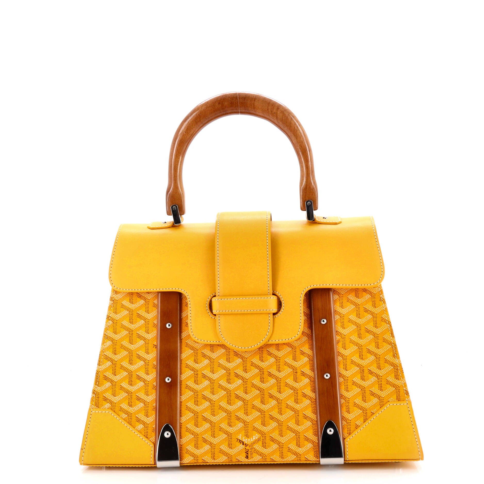 Pre-Owned Goyard Saigon Top Handle Bag Coated Canvas with Leather MM, Main, color, Yellow