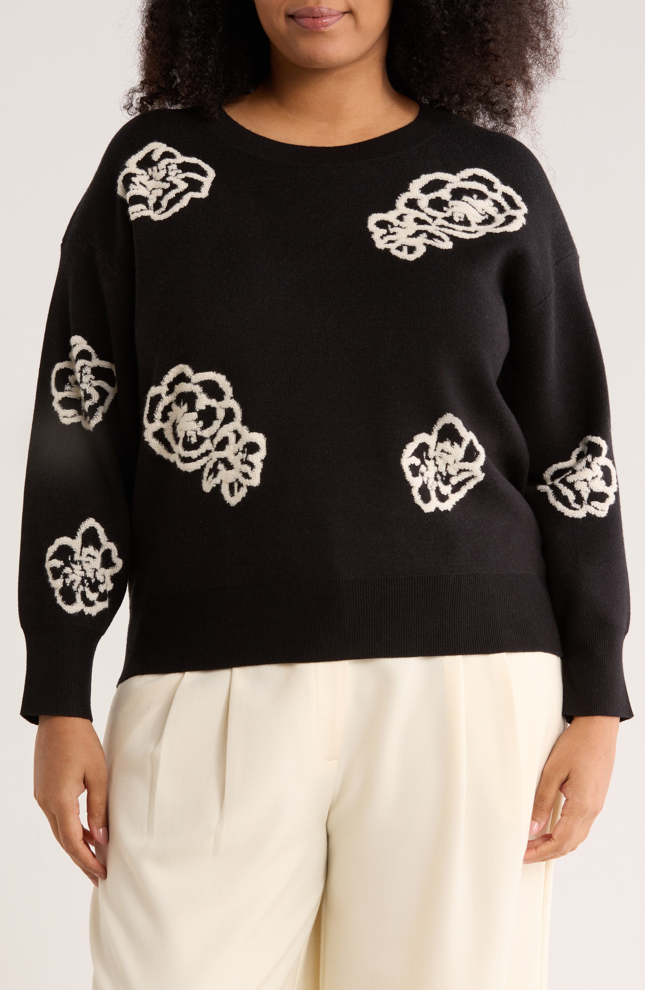 T Tahari Floral Crewneck Sweater