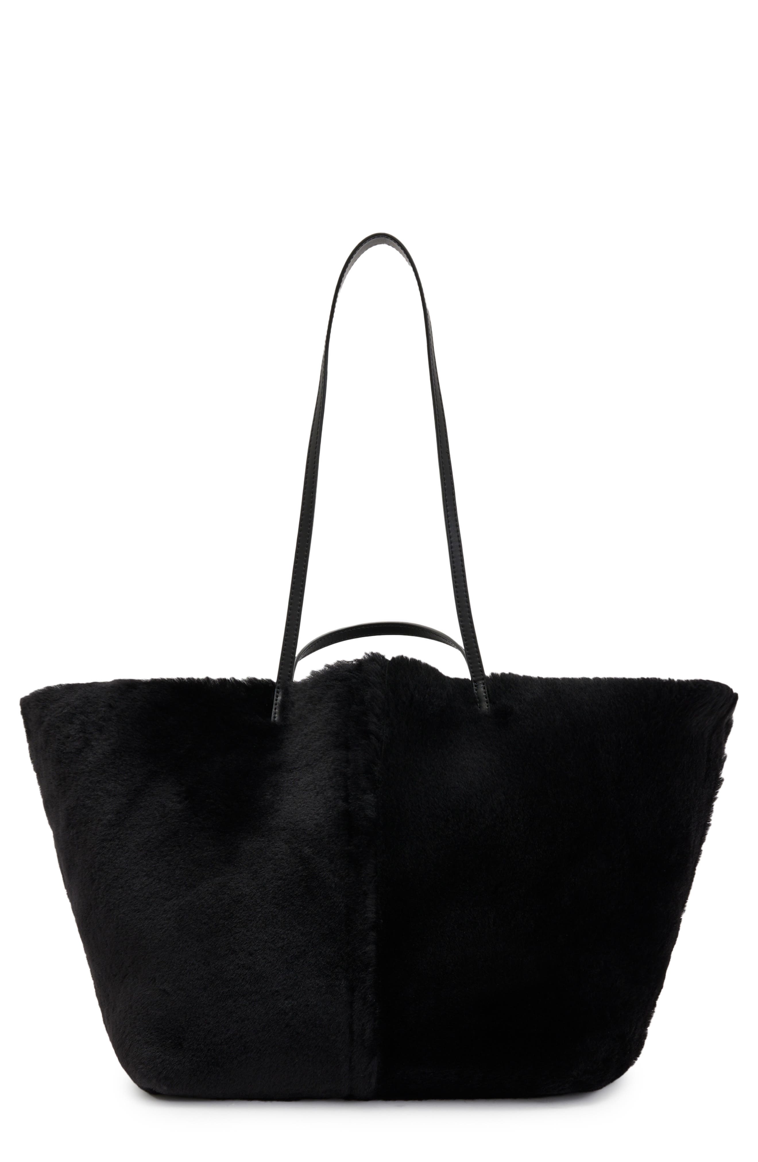 Hannah Genuine Shearling Tote, Main, color, BLACK