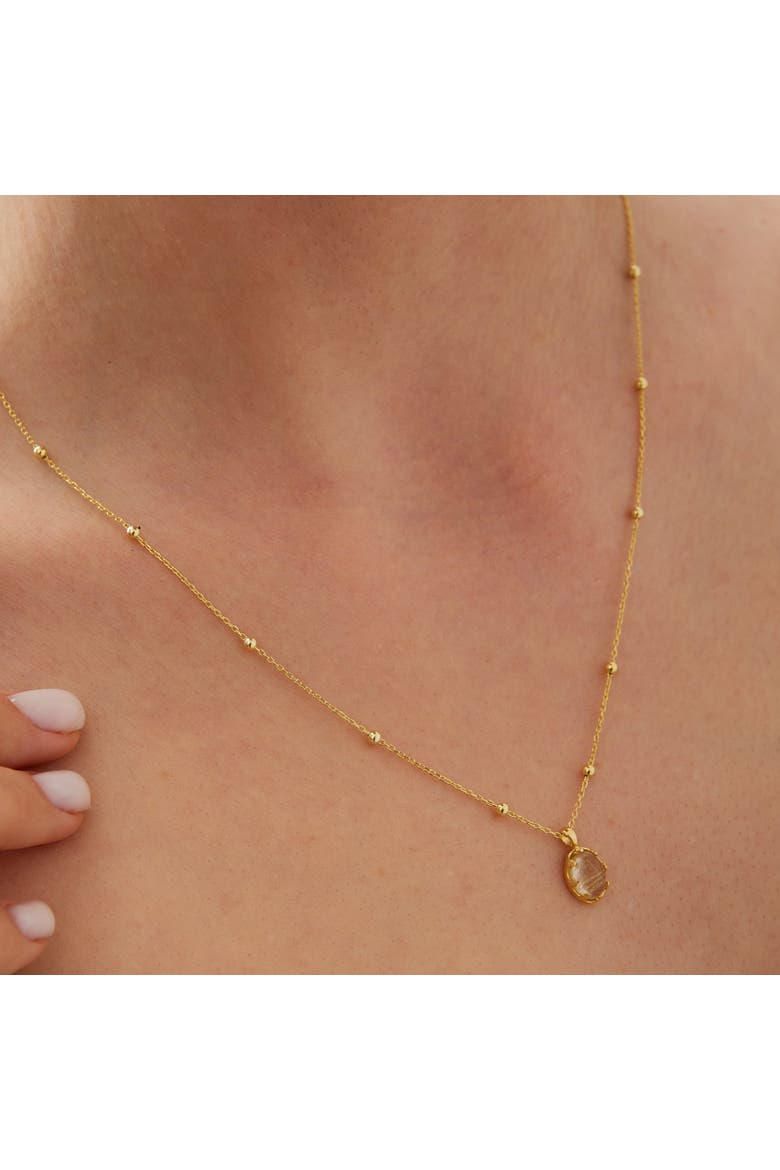 Transparent Moonstone Sterling Silver Pendant Necklace With Beaded Chain, Alternate, color, Gold