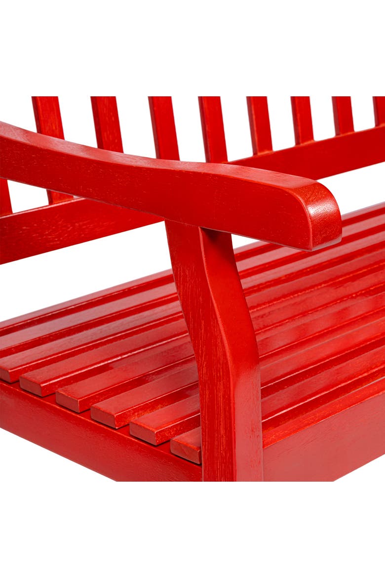 Laurel Classic Slatted Acacia Mangium Wood Indoor/Outdoor Patio Garden Bench with Armrests for Porch, Deck and Entryway, Alternate, color, Red