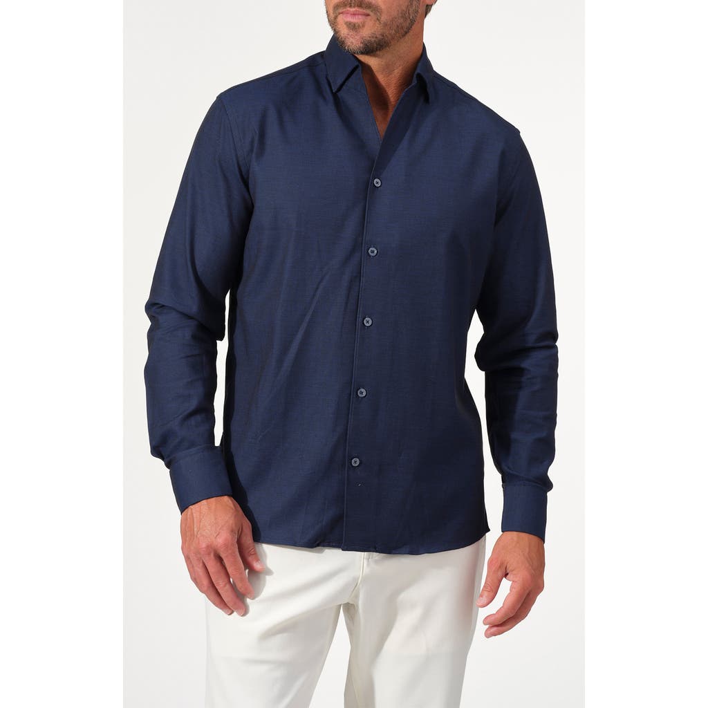 Studio Garnet Los Angeles Textured Solid Cotton Button-up Shirt In Blue