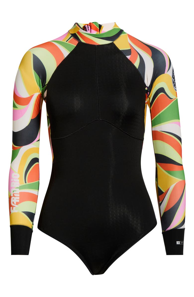 Rip Curl G-Bomb Tropical Long Sleeve One-Piece Rashguard Swimsuit, Alternate, color, Neon Waves