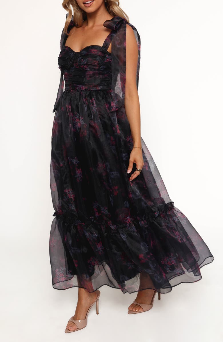 Petal & Pup Floret Floral Underwire A-Line Midi Dress, Alternate, color, Dark Floral