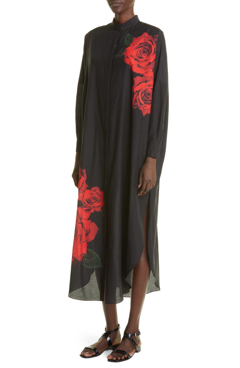 Adam Lippes Rose Print Cotton Voile Caftan Dress, Alternate, color, 