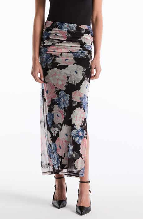 Laundry by Shelli Segal Floral Ruched Mesh Midi Skirt