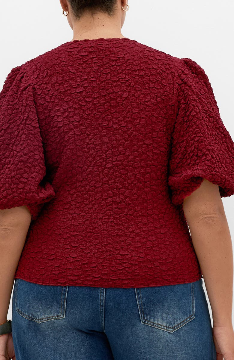 City Chic Chrissie Texture Puff Sleeve Top, Alternate, color, Shiraz