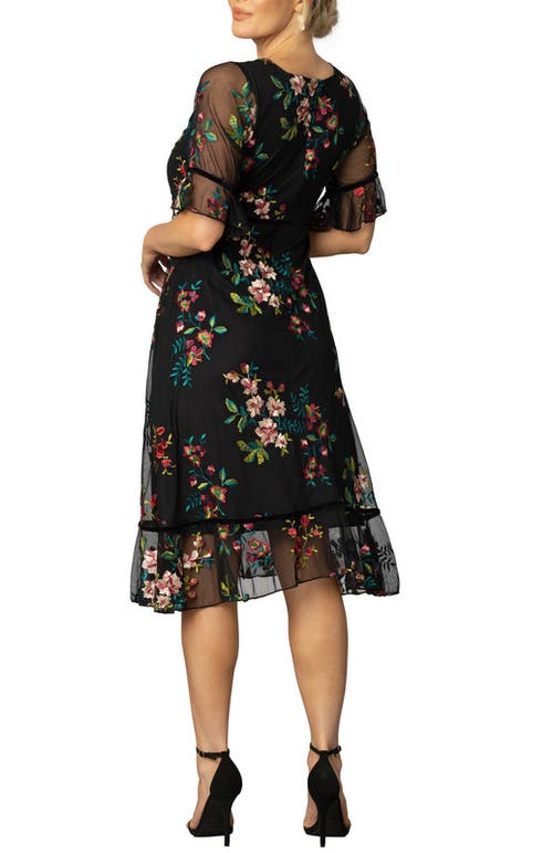 Kiyonna Wildflower Embroidered Cocktail Dress In Onyx