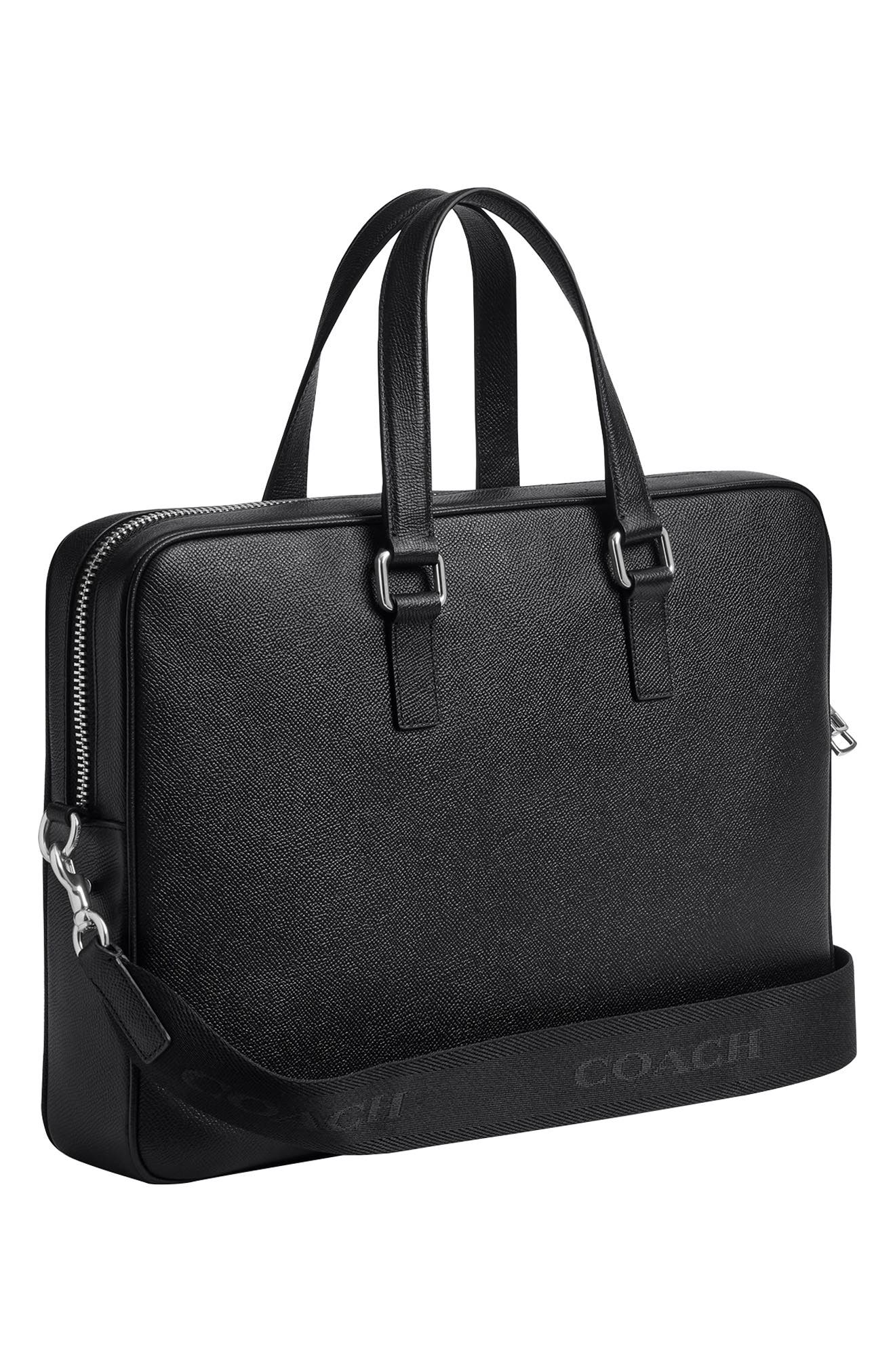 COACH Caden Leather Briefcase, Alternate, color, Black