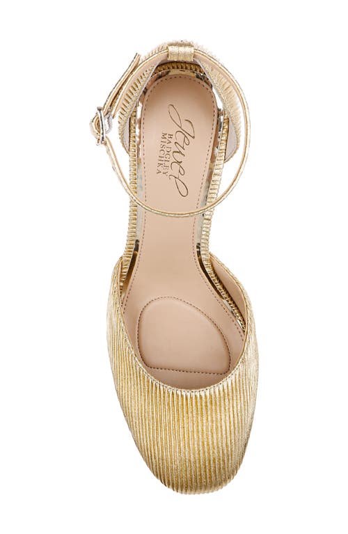 Jewel Badgley Mischka Stephanie Ankle Strap Platform Pump In Gold Fabric