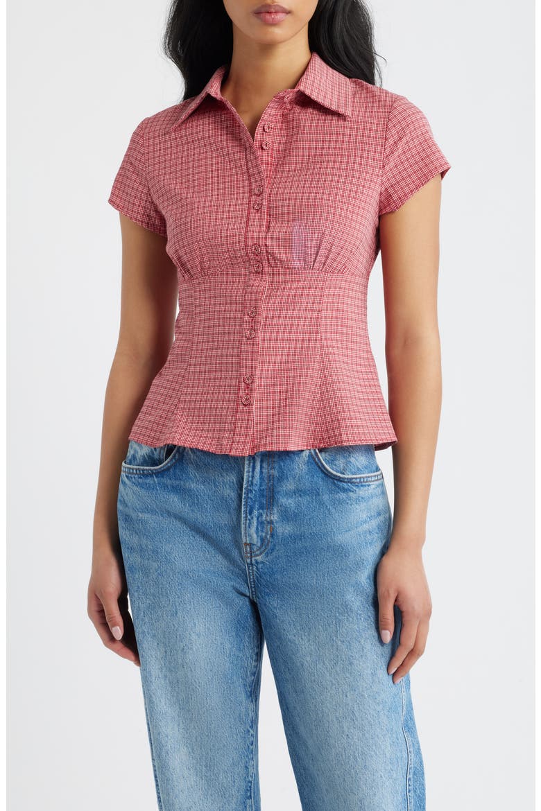 Cottesloe Check Print Button-Up Top, Main, color, RED CHECK