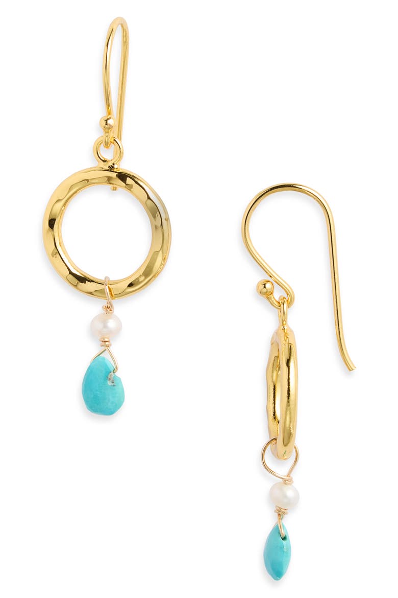 Chelsea Freshwater Pearl & Turquoise Drop Earrings, Main, color, GOLD