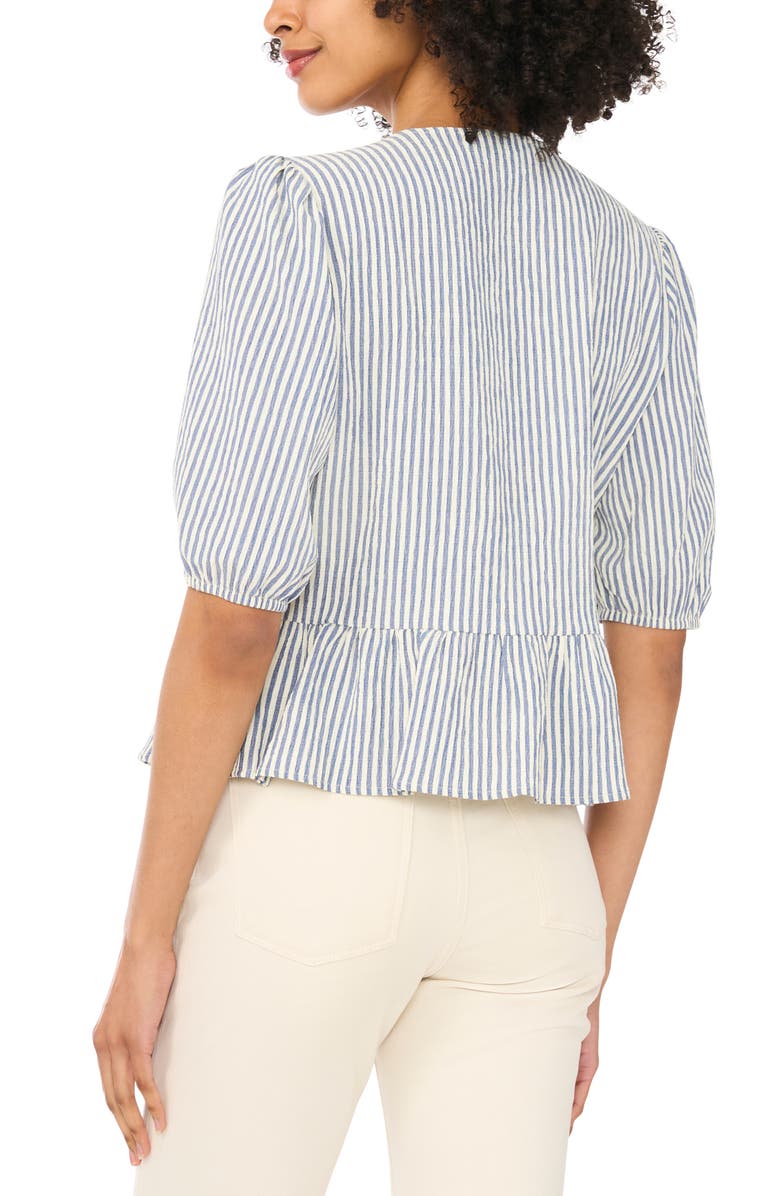 CeCe Stripe Bow Peplum Top, Alternate, color, Classic Navy/ Denim