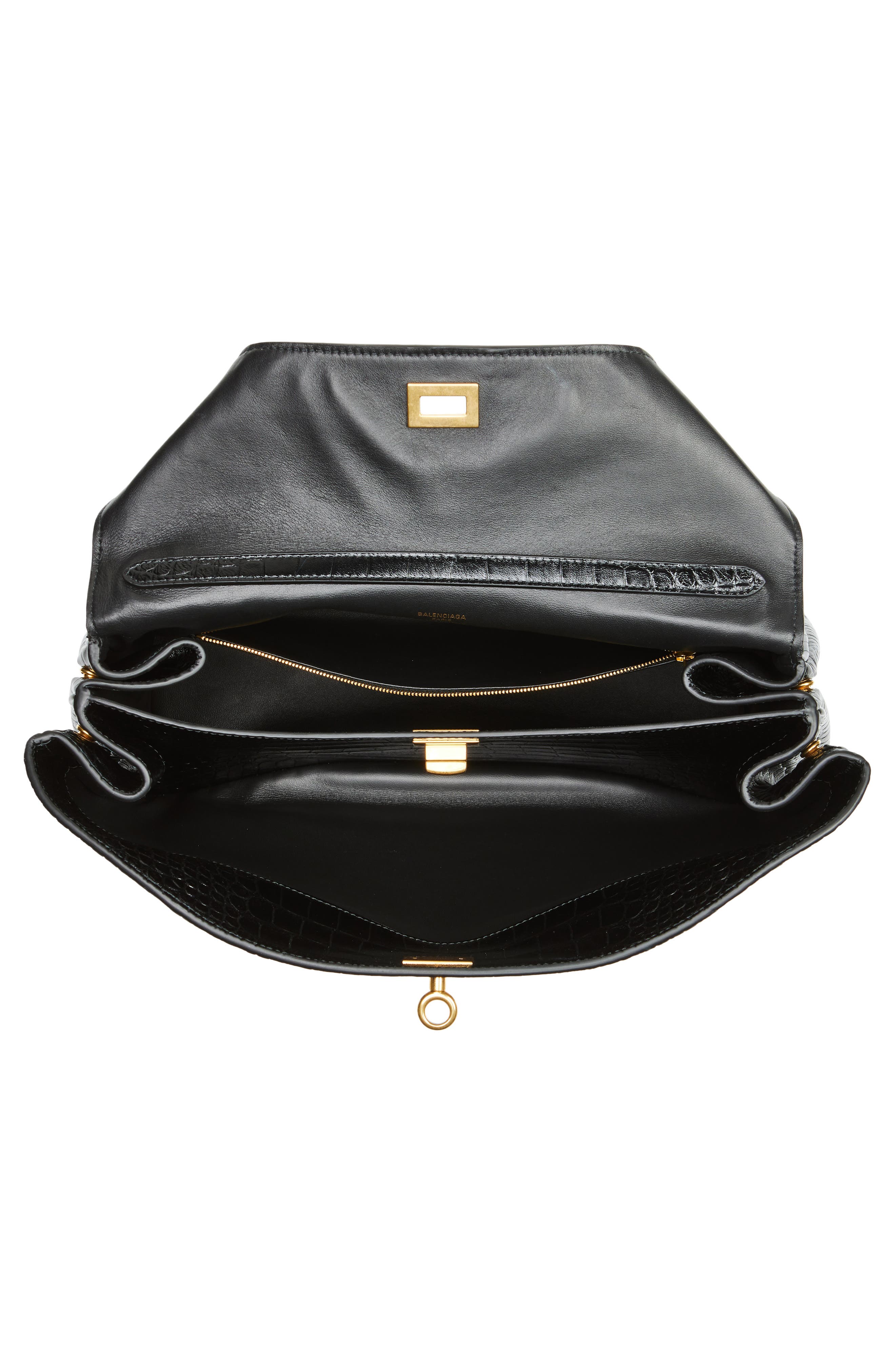 Balenciaga Medium Rodeo Croc Embossed Leather Shoulder Bag, Alternate, color, 1000 Black