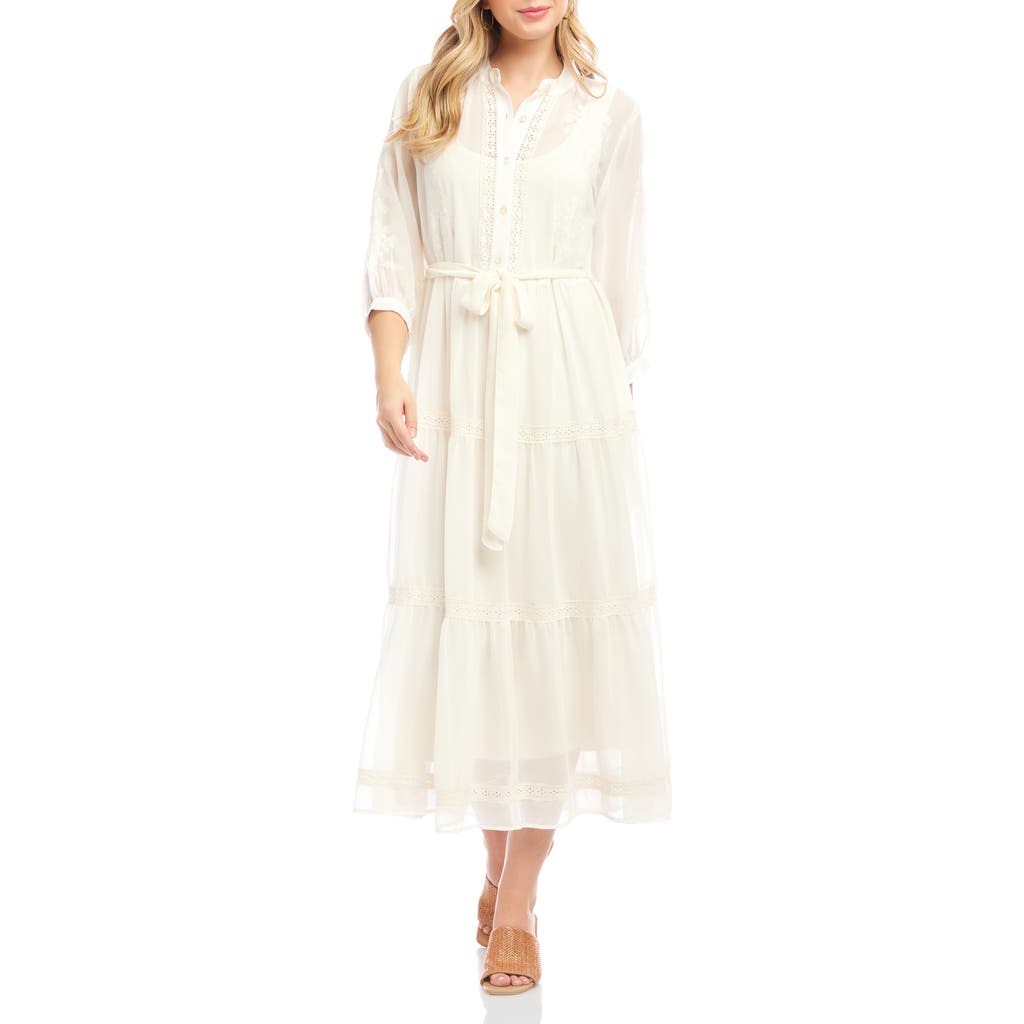 Karen Kane Tiered Embroidered Shirtdress In White