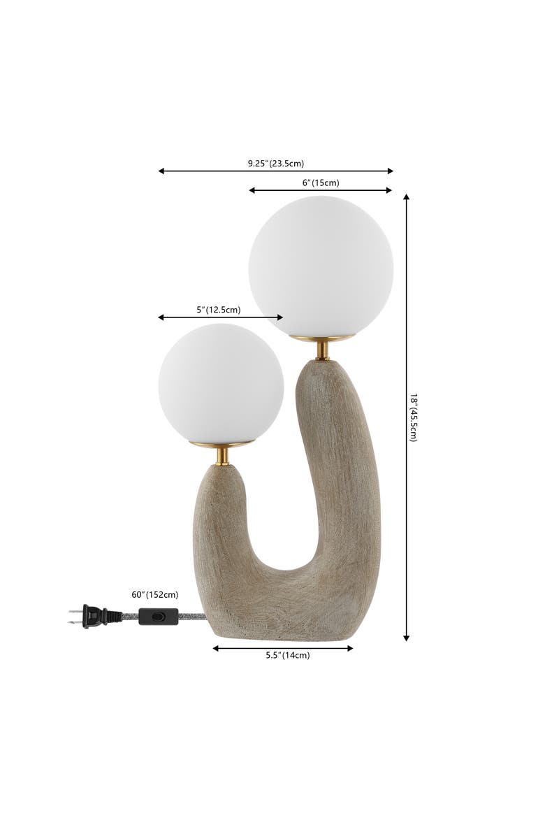 Oona 2-Light Mid-Century Scandinavian Resin/Iron/Frosted Glass Cactus LED Table Lamp, Alternate, color, Gray Wood Finish/Brass Gold