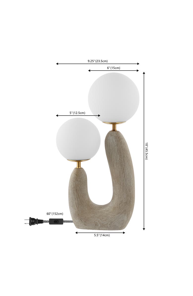 JONATHAN Y Oona 2-Light Mid-Century Scandinavian Resin/Iron/Frosted Glass Cactus LED Table Lamp, Alternate, color, Gray Wood Finish/Brass Gold
