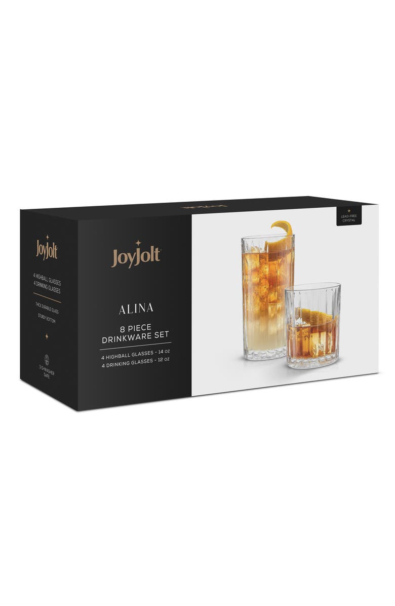 JoyJolt Alina 8-Piece Highball & Rocks Glasses, Alternate, color, Clear