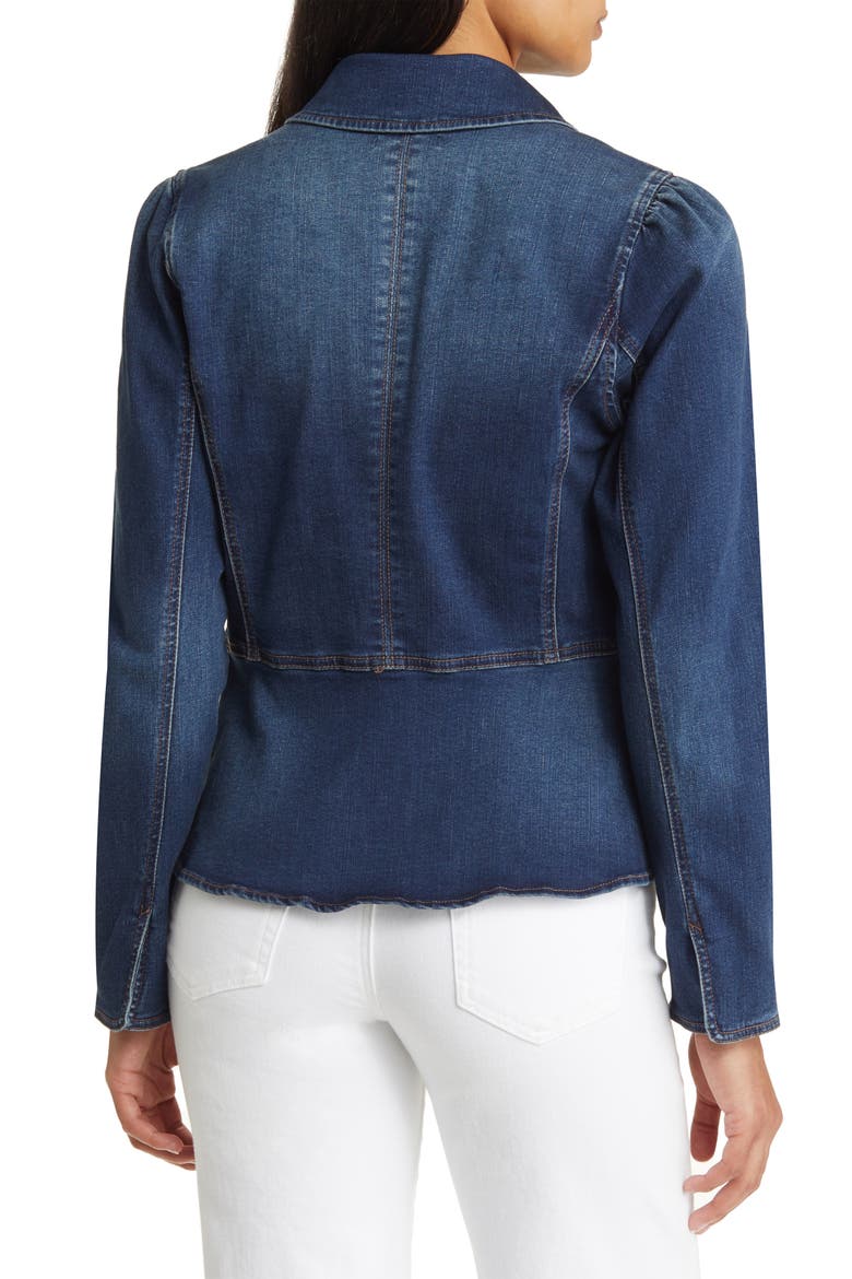 Peplum Denim Jacket, Alternate, color, BLUE