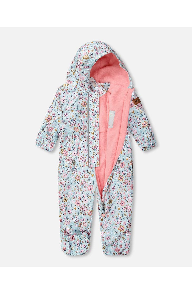 Deux par Deux Baby Mid-Season One-Piece Mini Flower Print Outerwear with Hat, Alternate, color, Blue Mini Flower Print