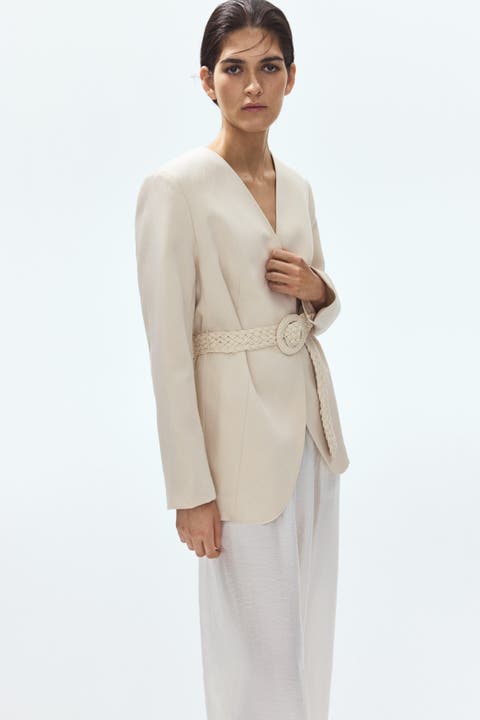Belted Lapelless Blazer