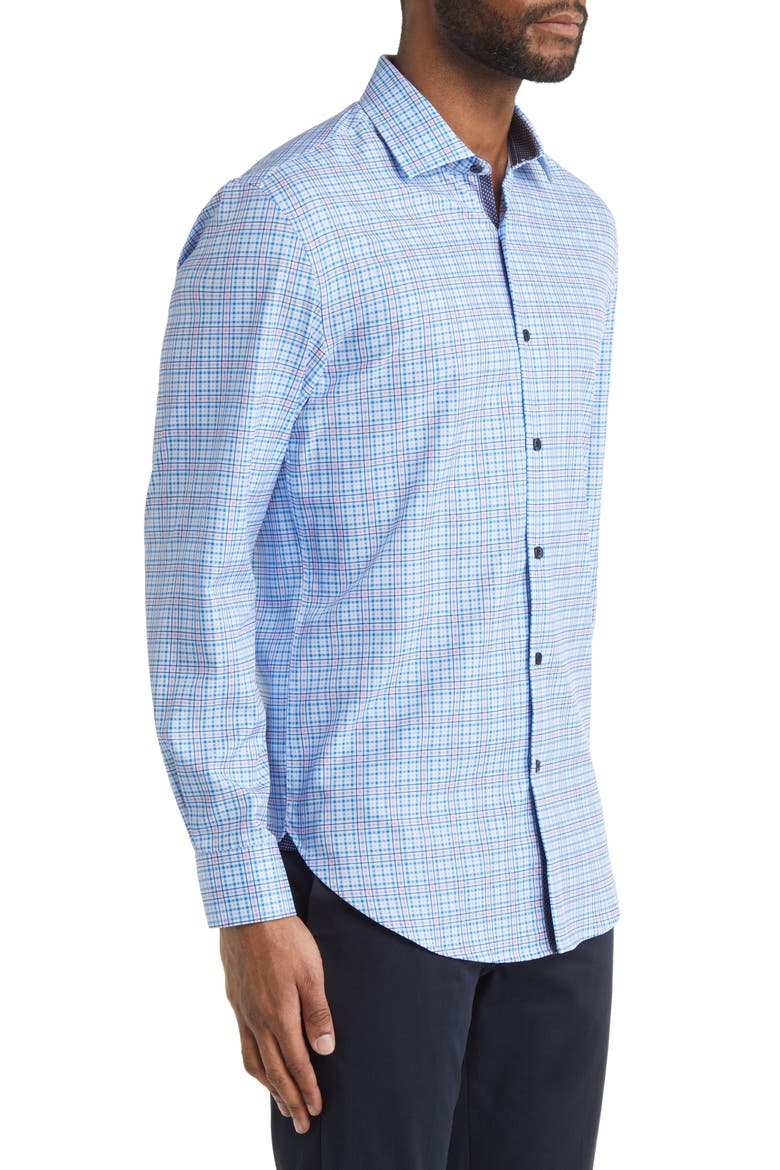 Slim Fit Check Stretch Dress Shirt, Alternate, color, BLUE/ PINK