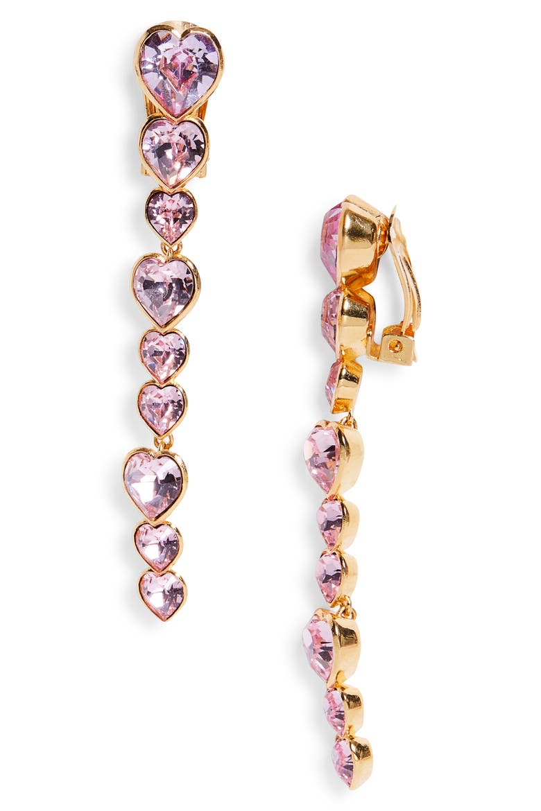 Crystal Heart Clip-On Drop Earrings, Main, color, ROSE